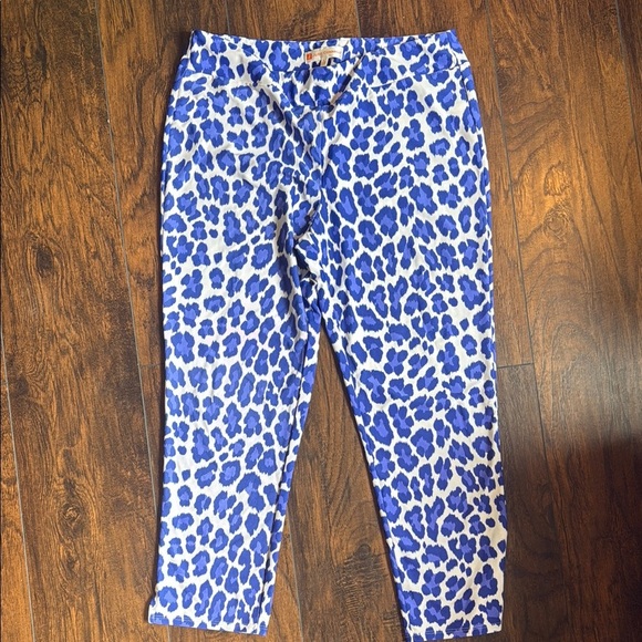 Jude Connally blue leopard print capri pant size L (F) - Picture 1 of 4